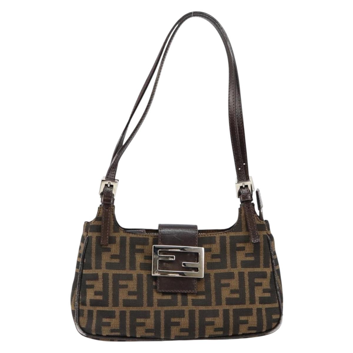 FENDI Zucca Canvas Shoulder Bag Black Brown Auth 146505
