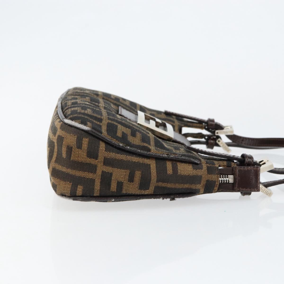 FENDI Zucca Canvas Shoulder Bag Black Brown Auth 146505