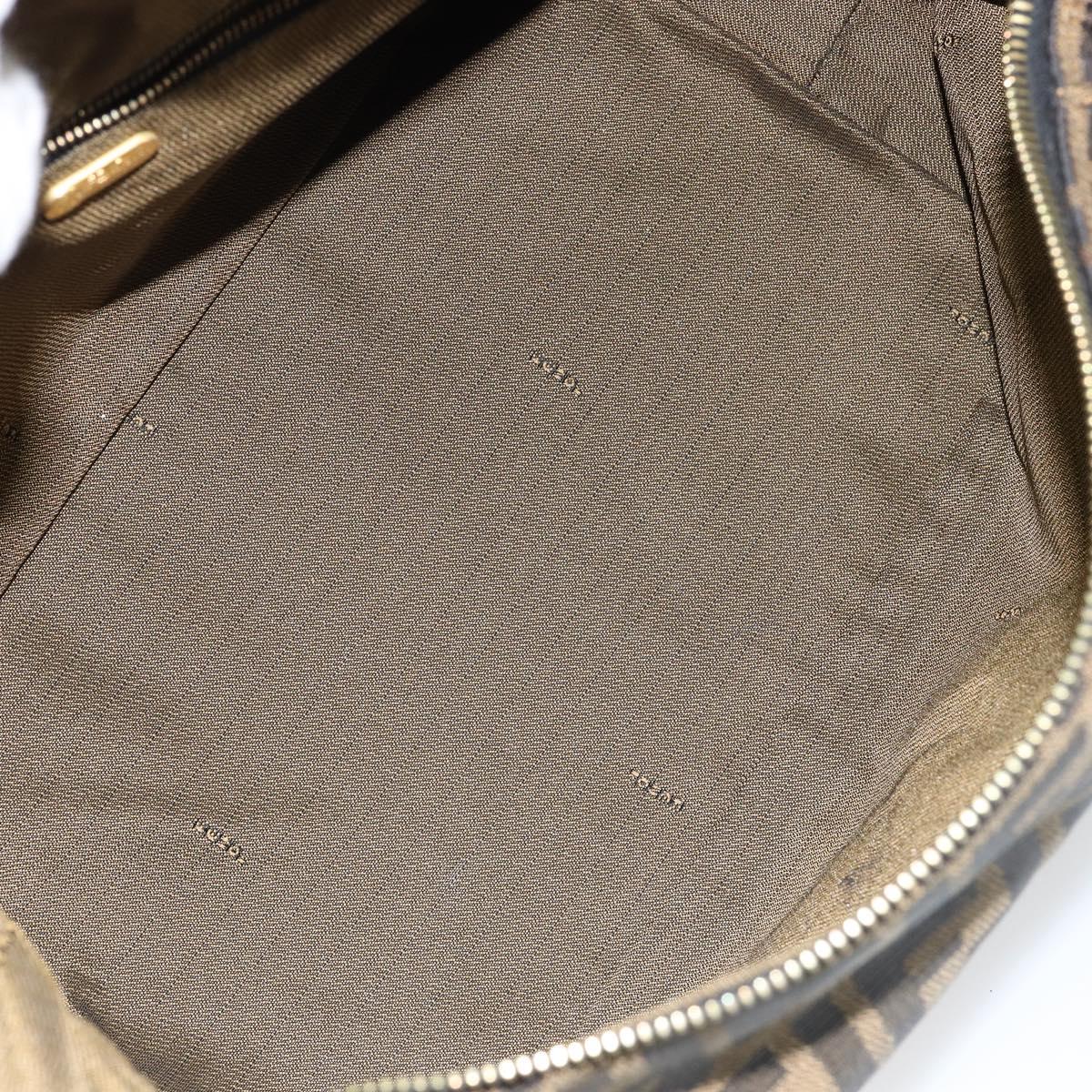 FENDI Zucca Canvas Vanity Hand Bag Black Brown Auth 146506