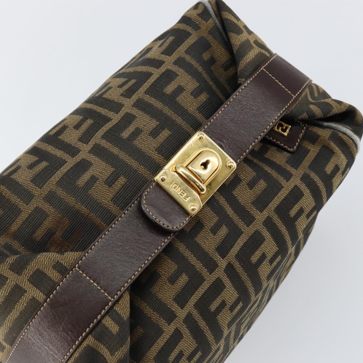 FENDI Zucca Canvas Vanity Hand Bag Black Brown Auth 146506