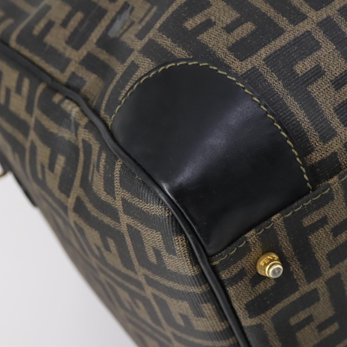 FENDI Zucca Canvas Boston Bag PVC Black Brown Auth 146507