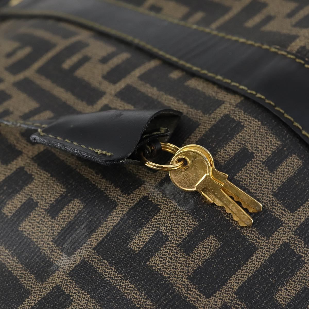 FENDI Zucca Canvas Boston Bag PVC Black Brown Auth 146507