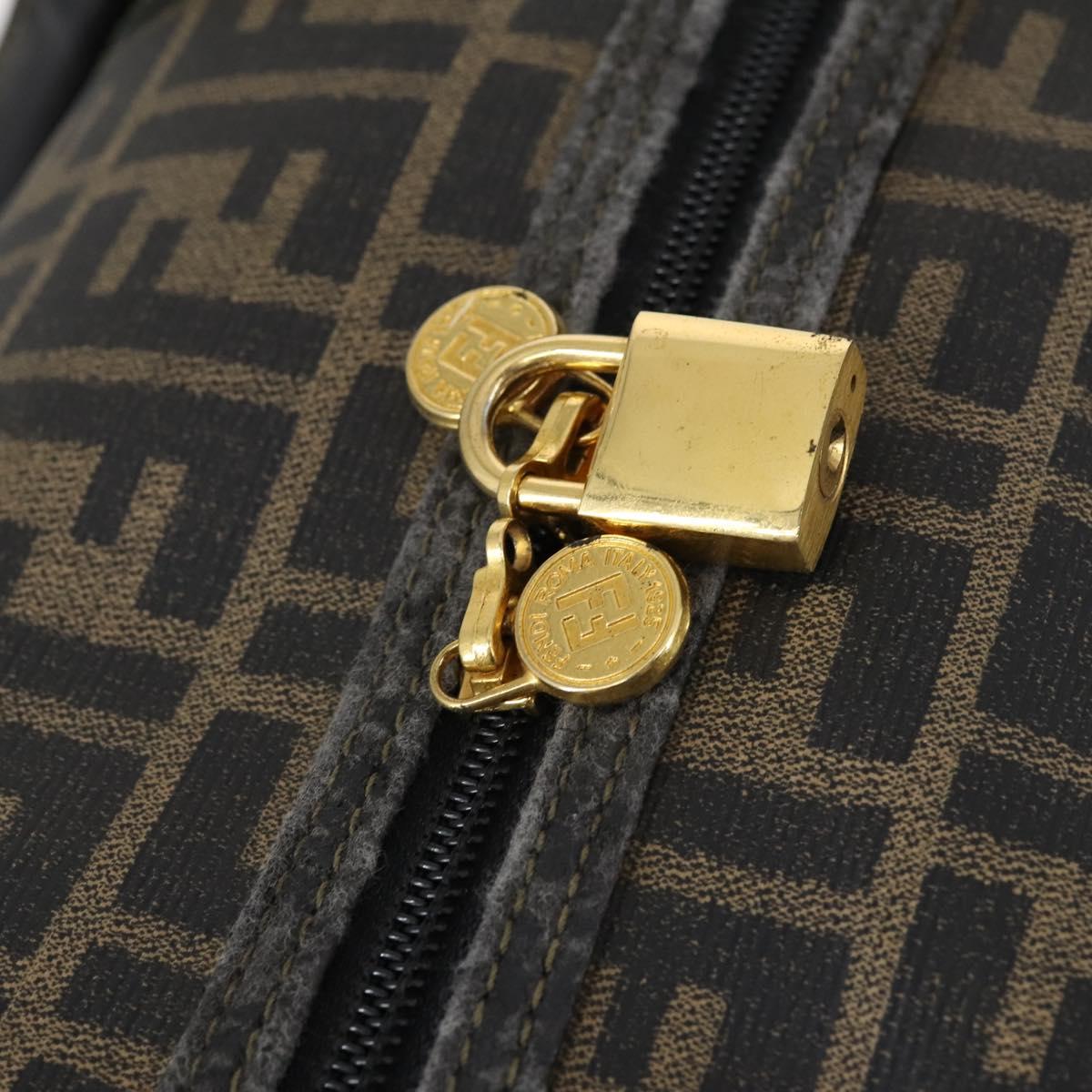 FENDI Zucca Canvas Boston Bag PVC Black Brown Auth 146507