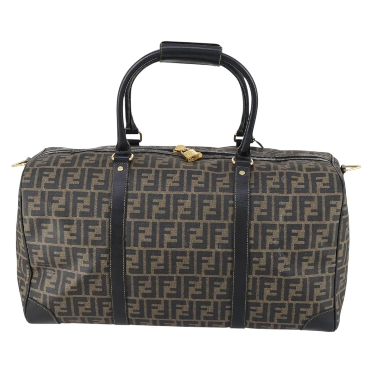 FENDI Zucca Canvas Boston Bag PVC Black Brown Auth 146507