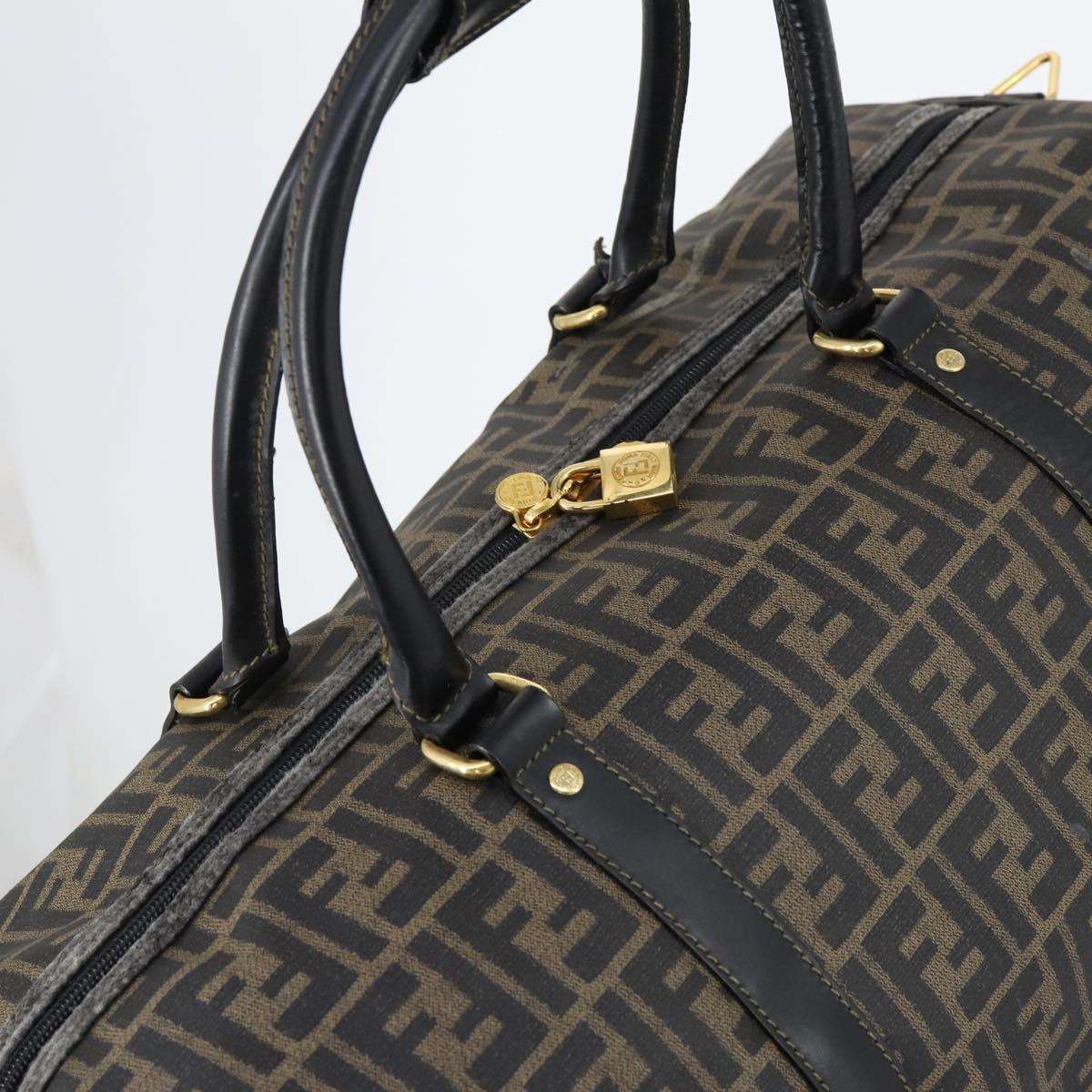 FENDI Zucca Canvas Boston Bag PVC Black Brown Auth 146507