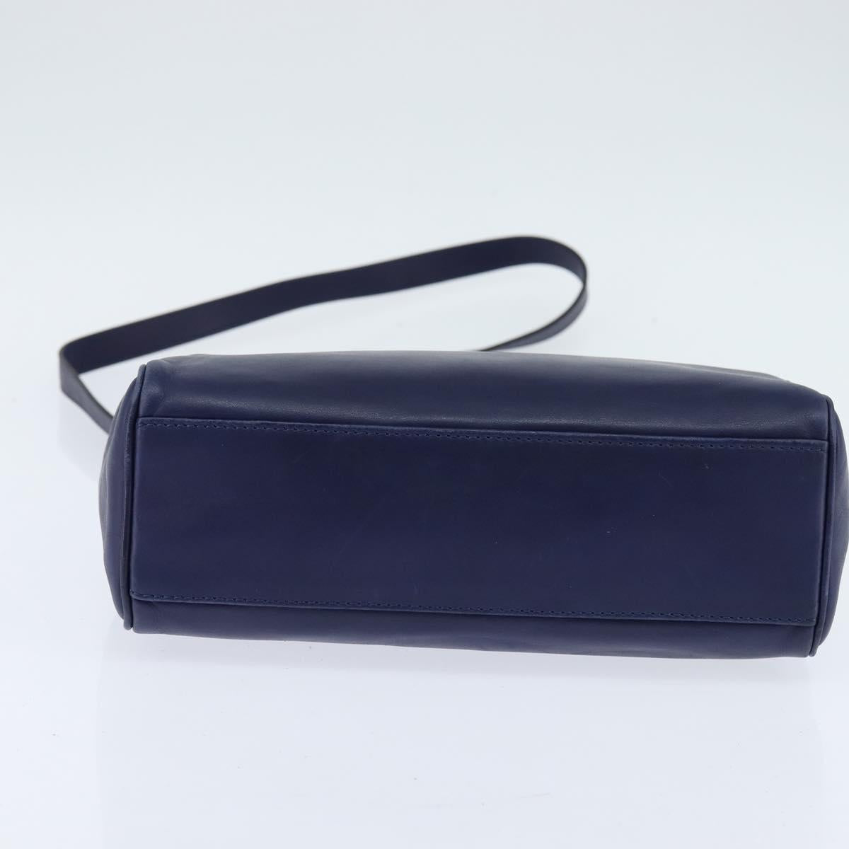 CELINE Circle Hand Bag Leather 2way Blue Gold Auth 146519