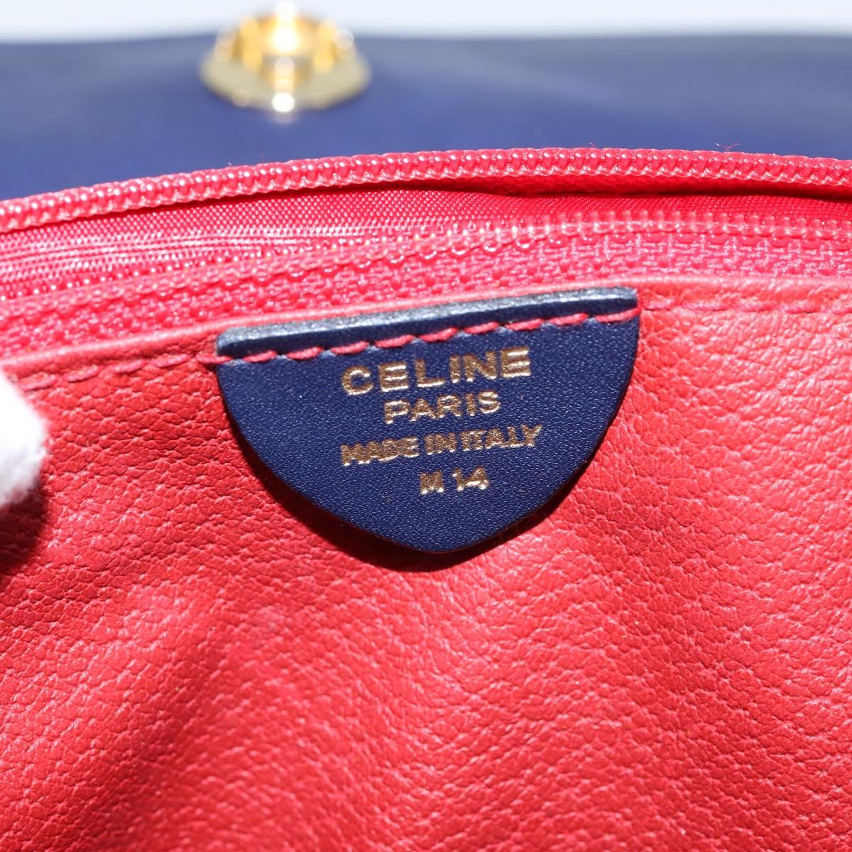 CELINE Circle Hand Bag Leather 2way Blue Gold Auth 146519