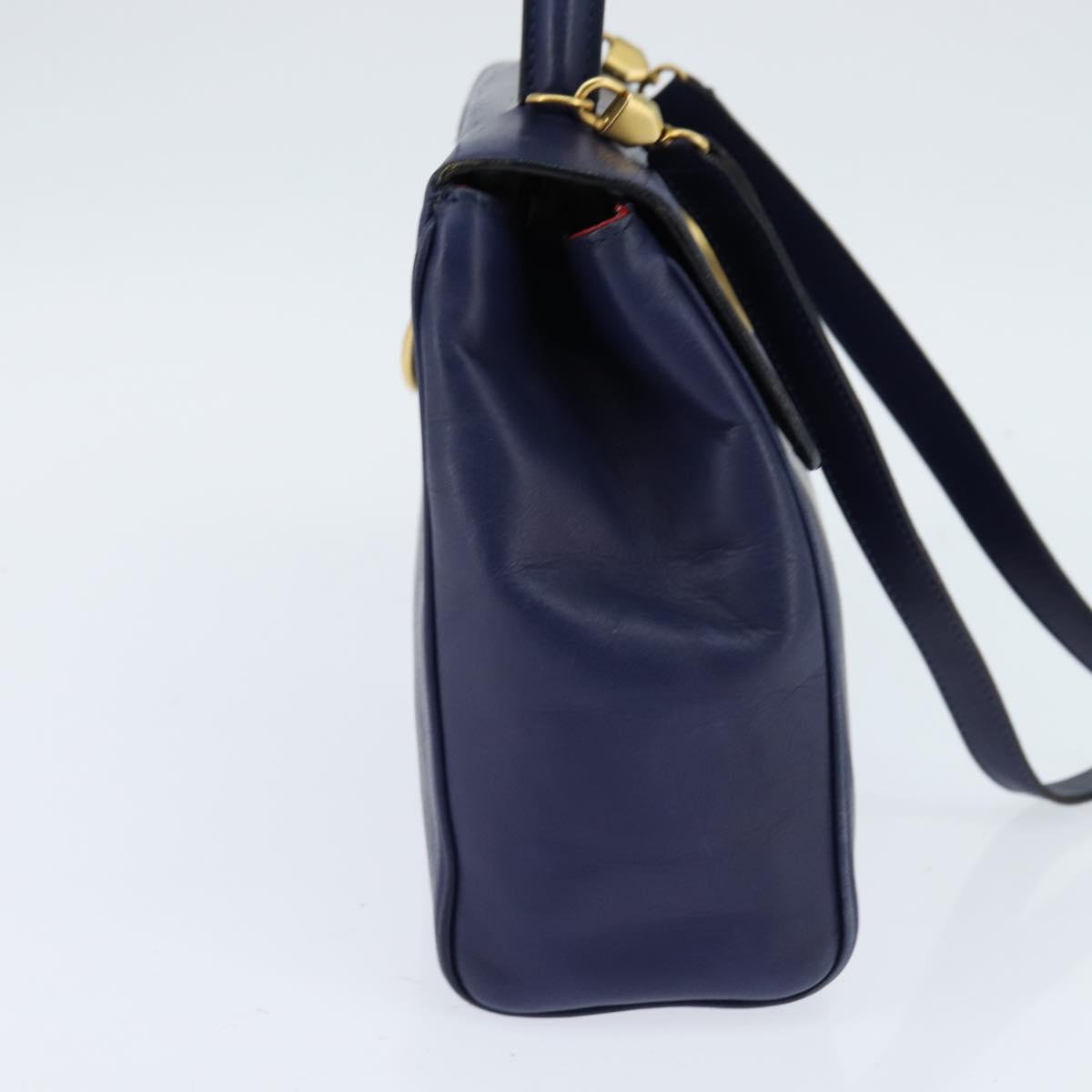 CELINE Circle Hand Bag Leather 2way Blue Gold Auth 146519