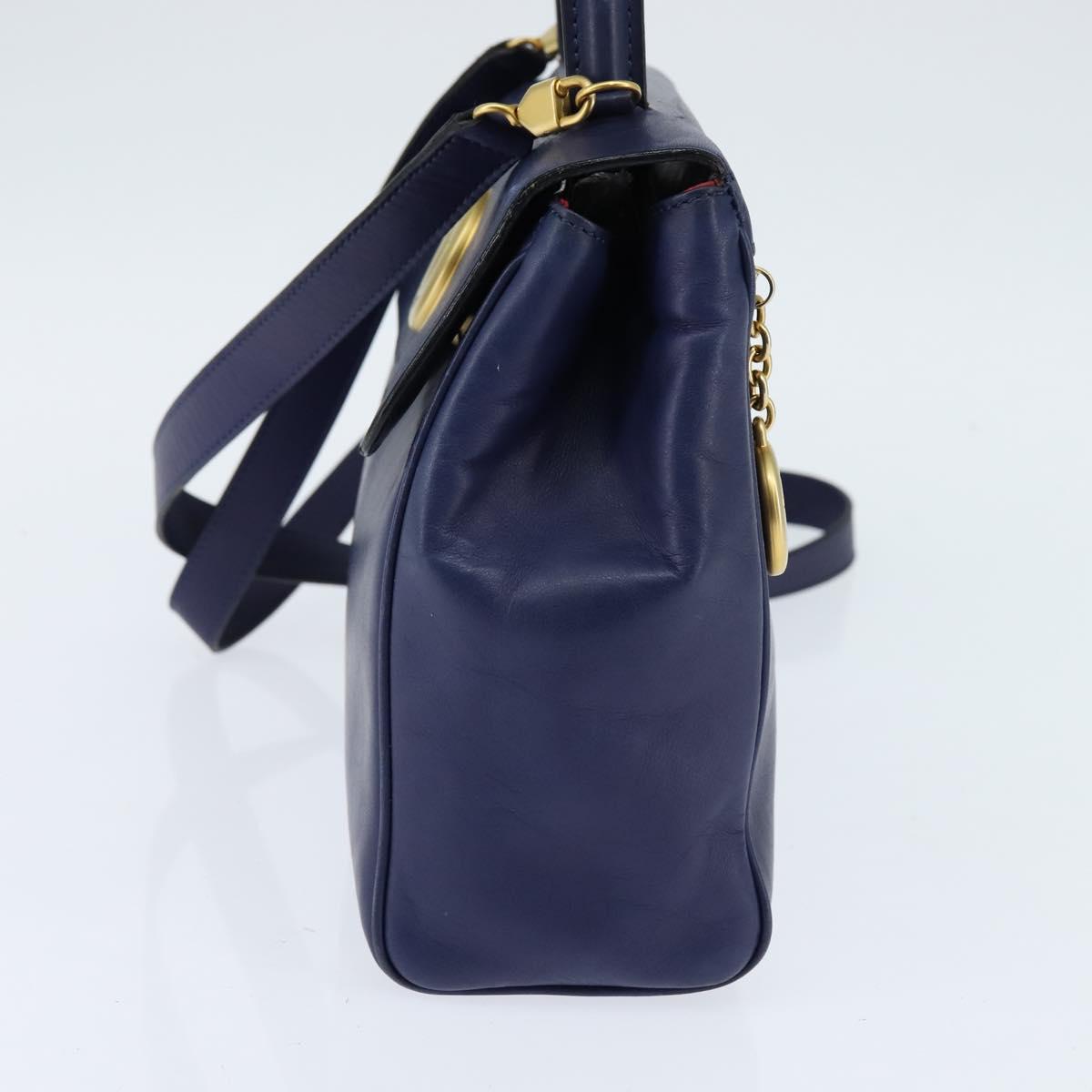 CELINE Circle Hand Bag Leather 2way Blue Gold Auth 146519