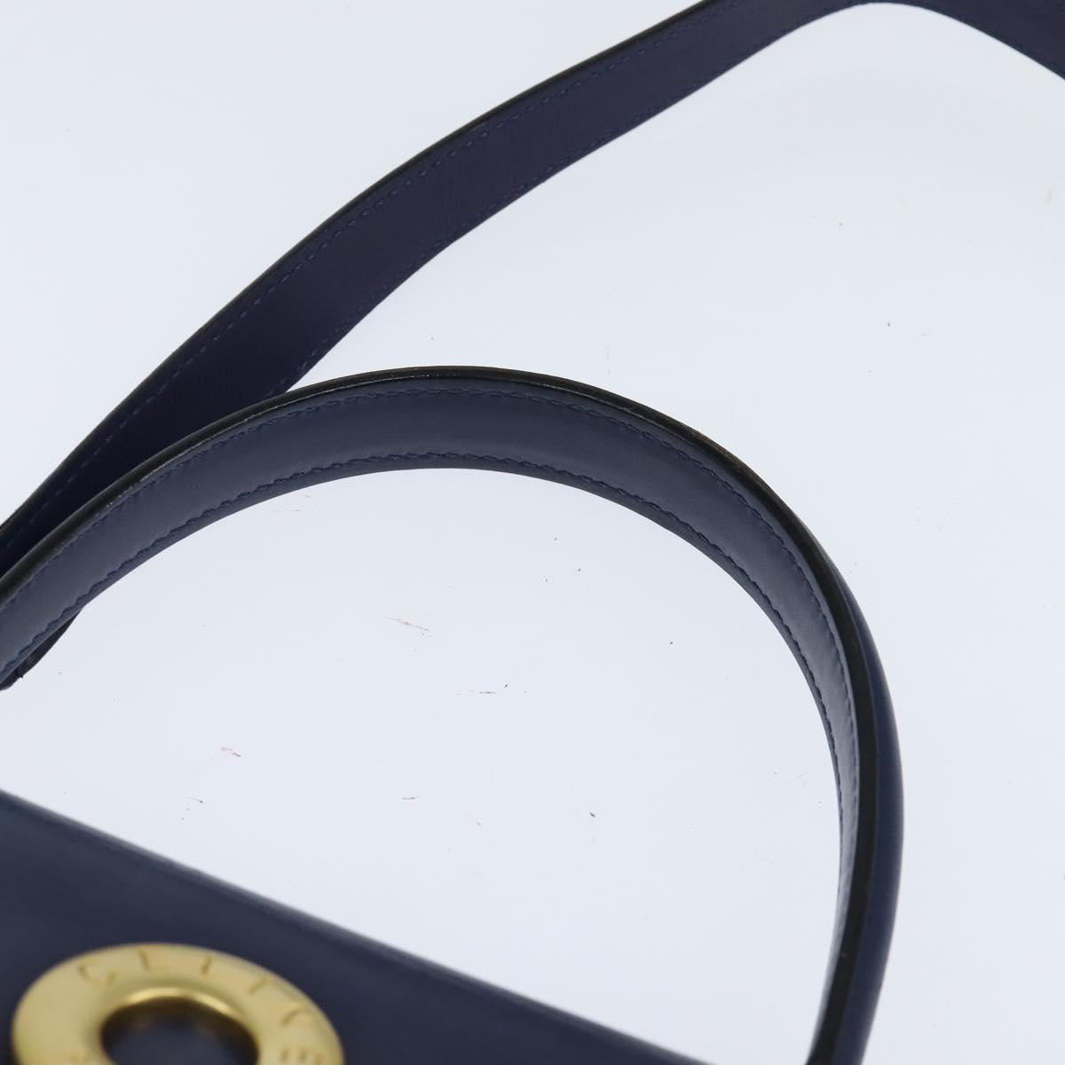 CELINE Circle Hand Bag Leather 2way Blue Gold Auth 146519