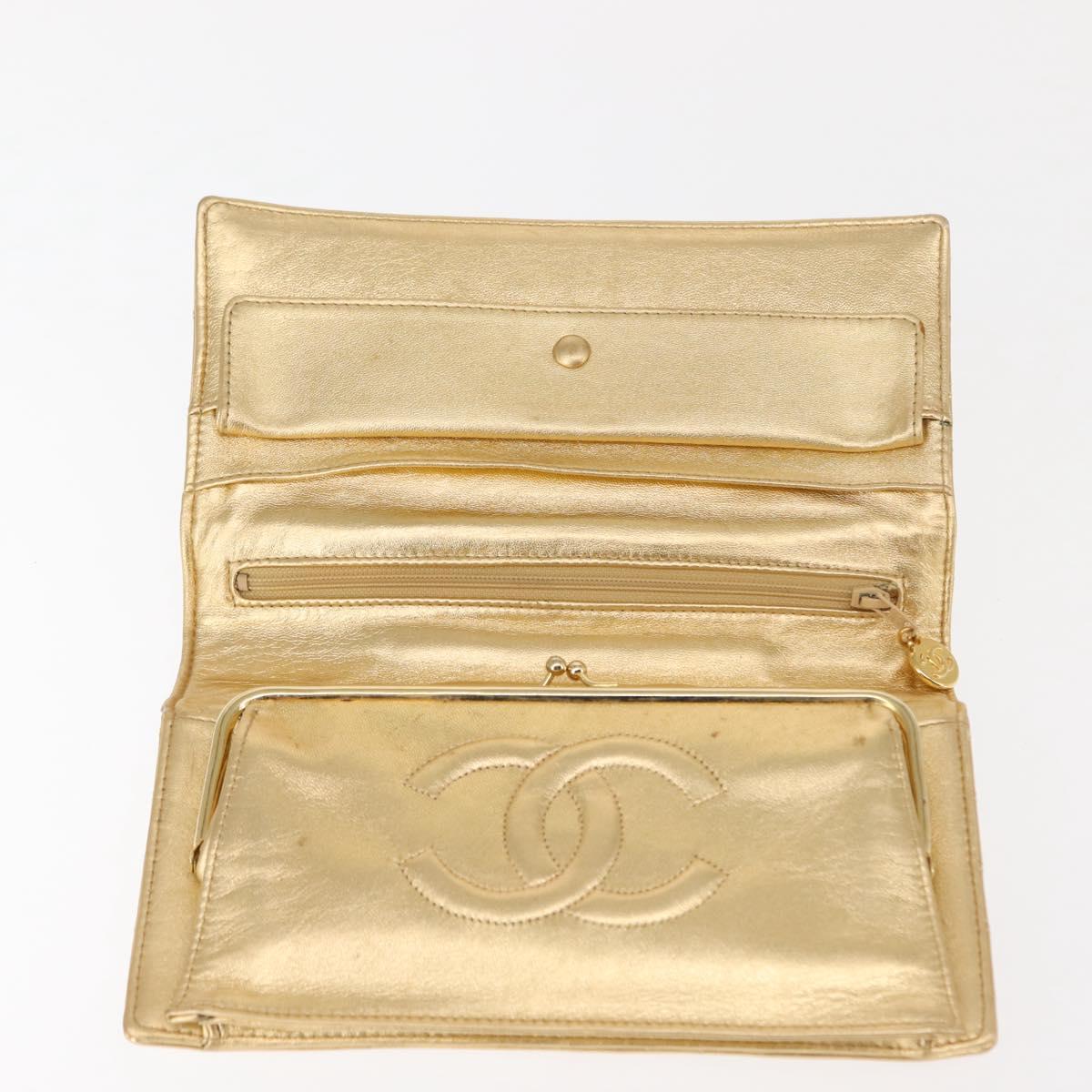 CHANEL Clutch Bag Leather Gold CC Auth 146526