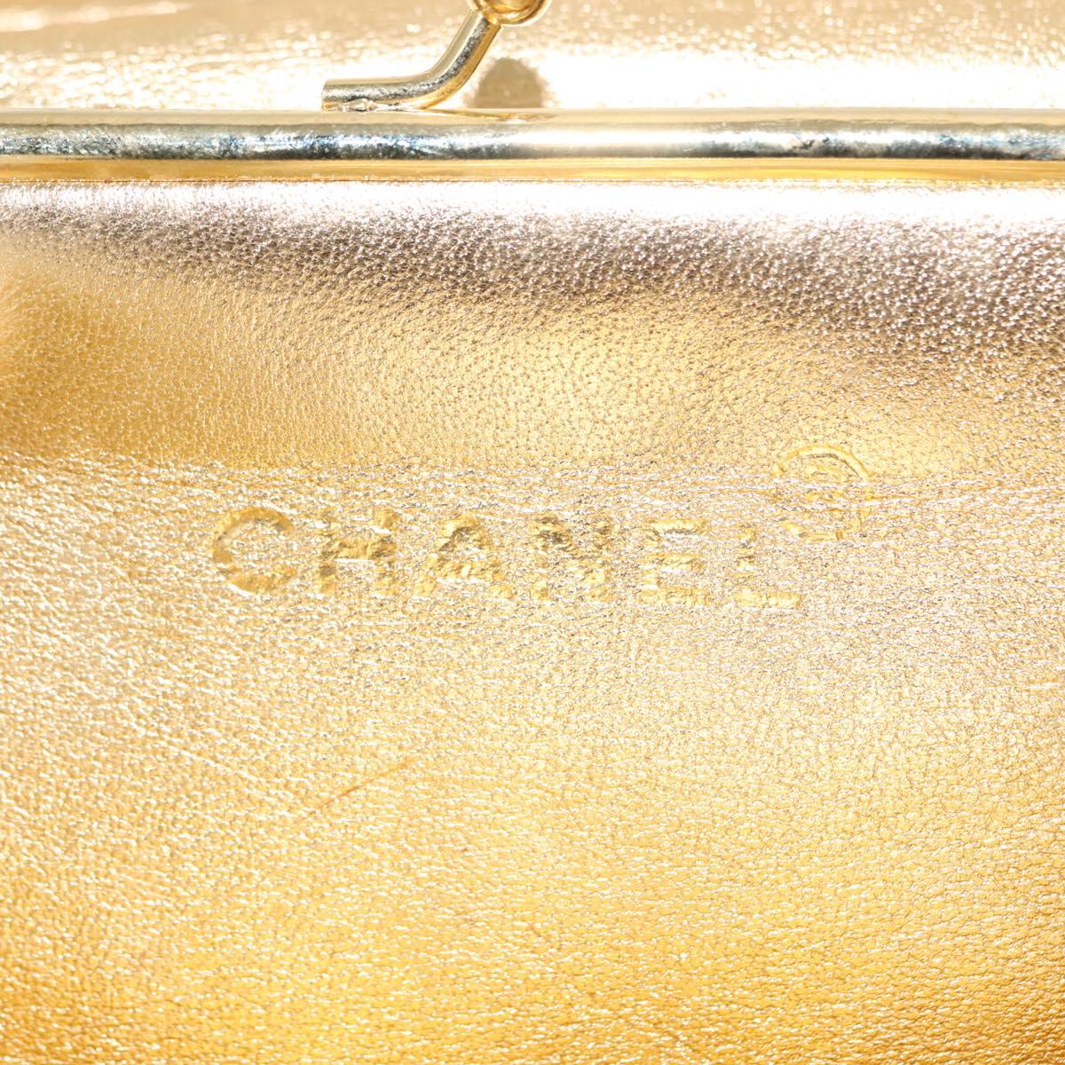 CHANEL Clutch Bag Leather Gold CC Auth 146526