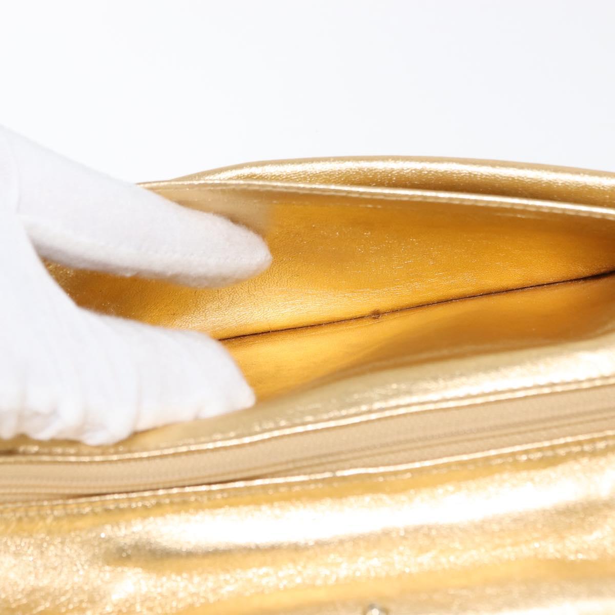 CHANEL Clutch Bag Leather Gold CC Auth 146526