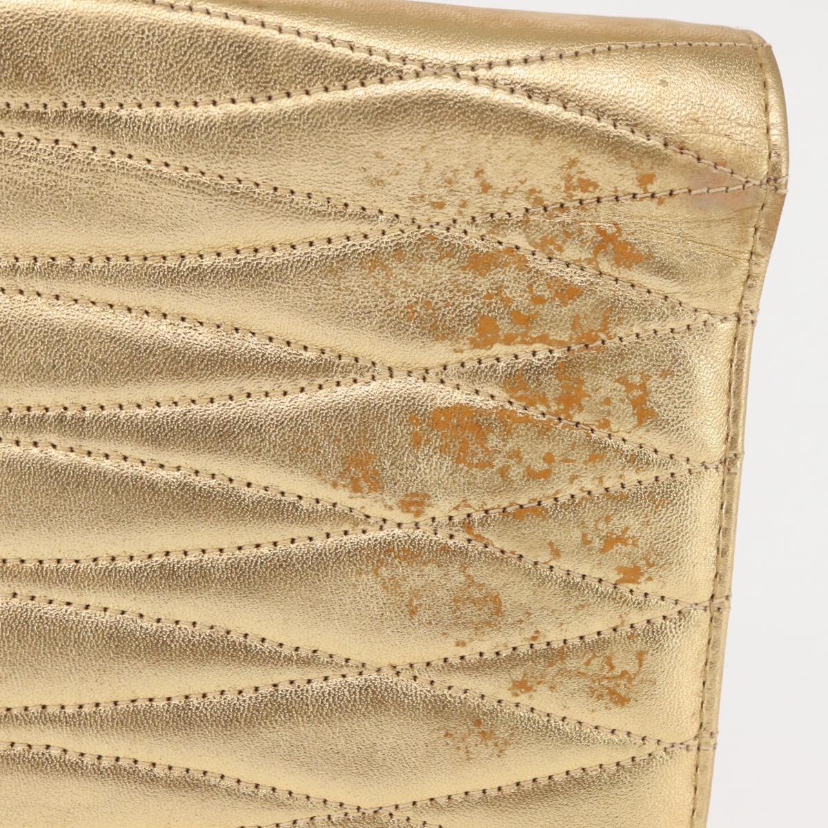 CHANEL Clutch Bag Leather Gold CC Auth 146526