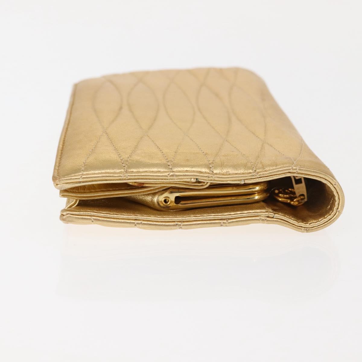 CHANEL Clutch Bag Leather Gold CC Auth 146526
