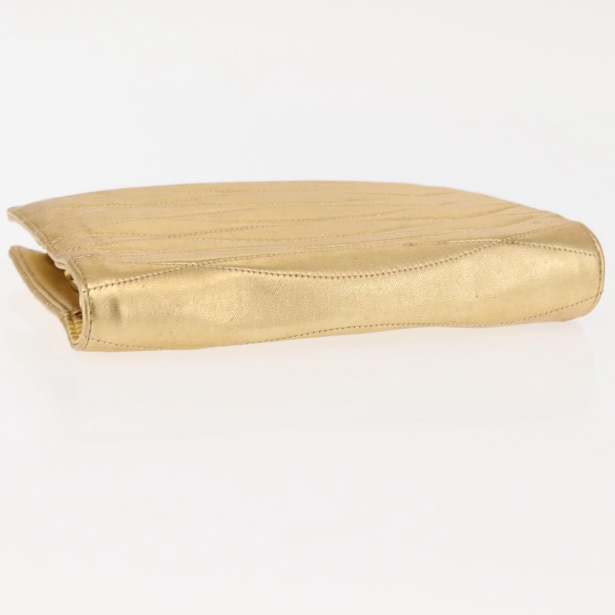 CHANEL Clutch Bag Leather Gold CC Auth 146526