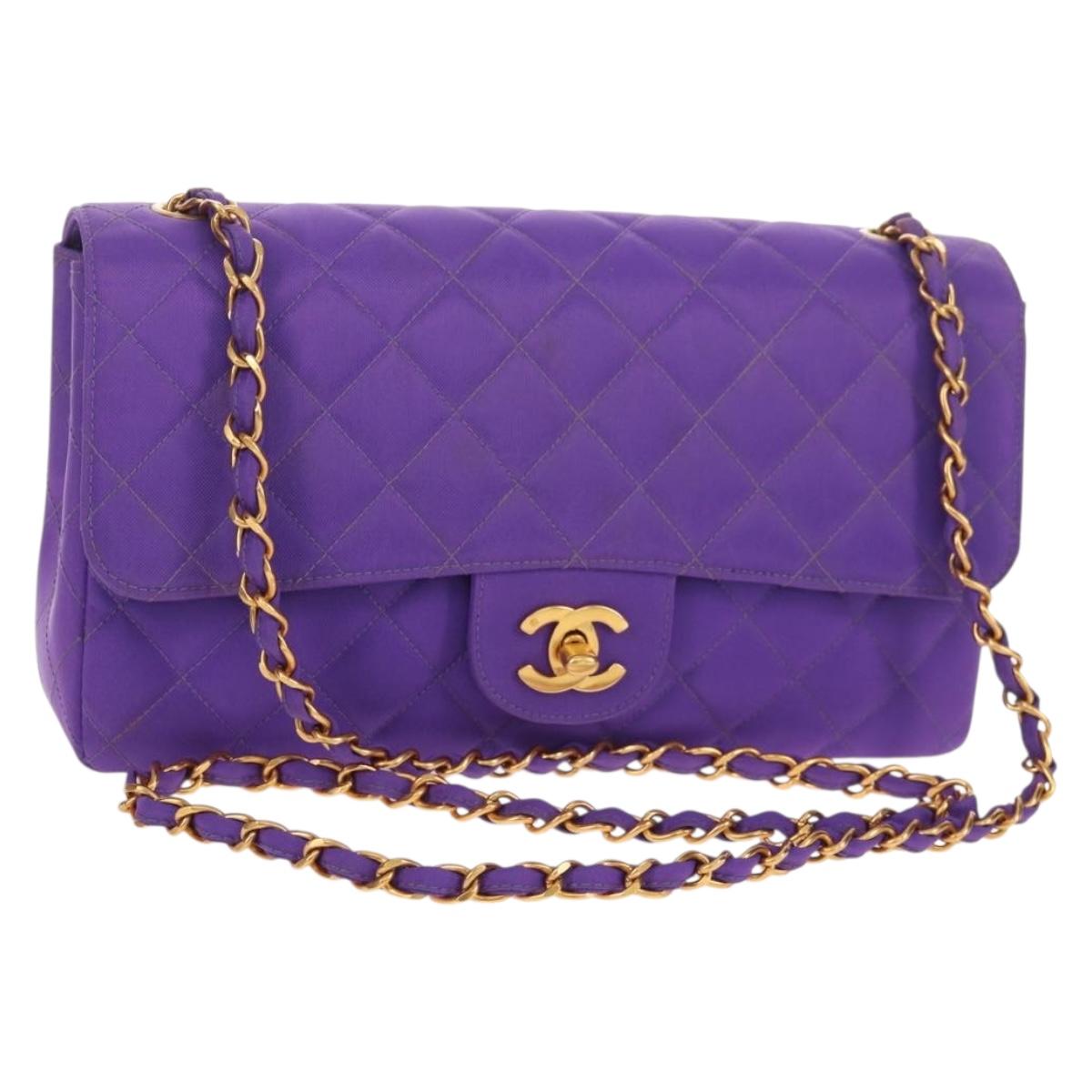 CHANEL Matelasse 25 Chain Shoulder Bag Nylon Purple Gold CC Auth 146533SM