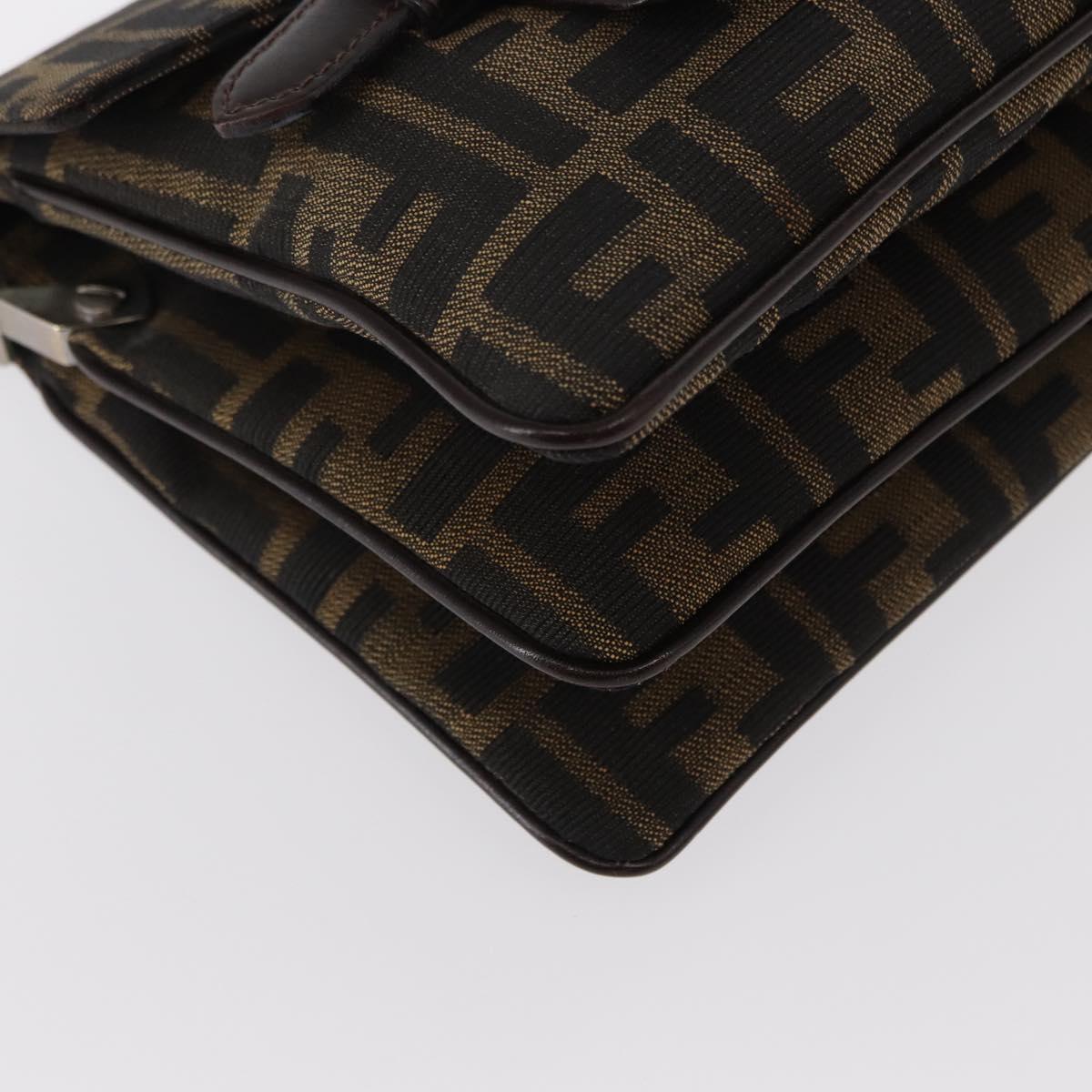 FENDI Zucca Canvas Mamma Baguette Shoulder Bag Black Brown Auth 146548V