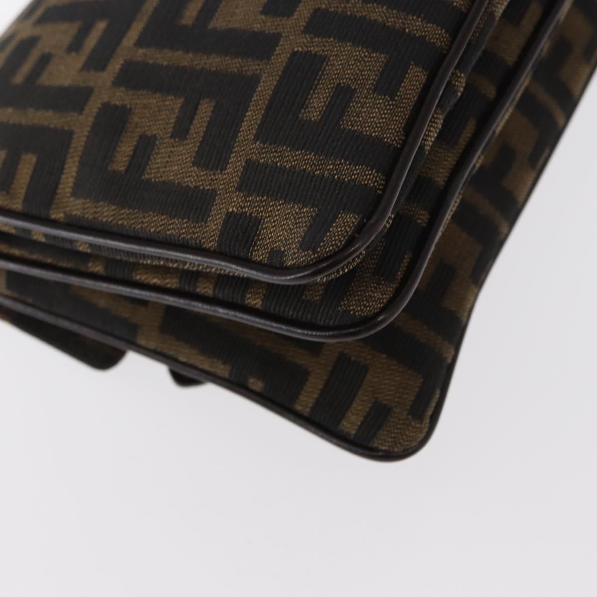 FENDI Zucca Canvas Mamma Baguette Shoulder Bag Black Brown Auth 146548V