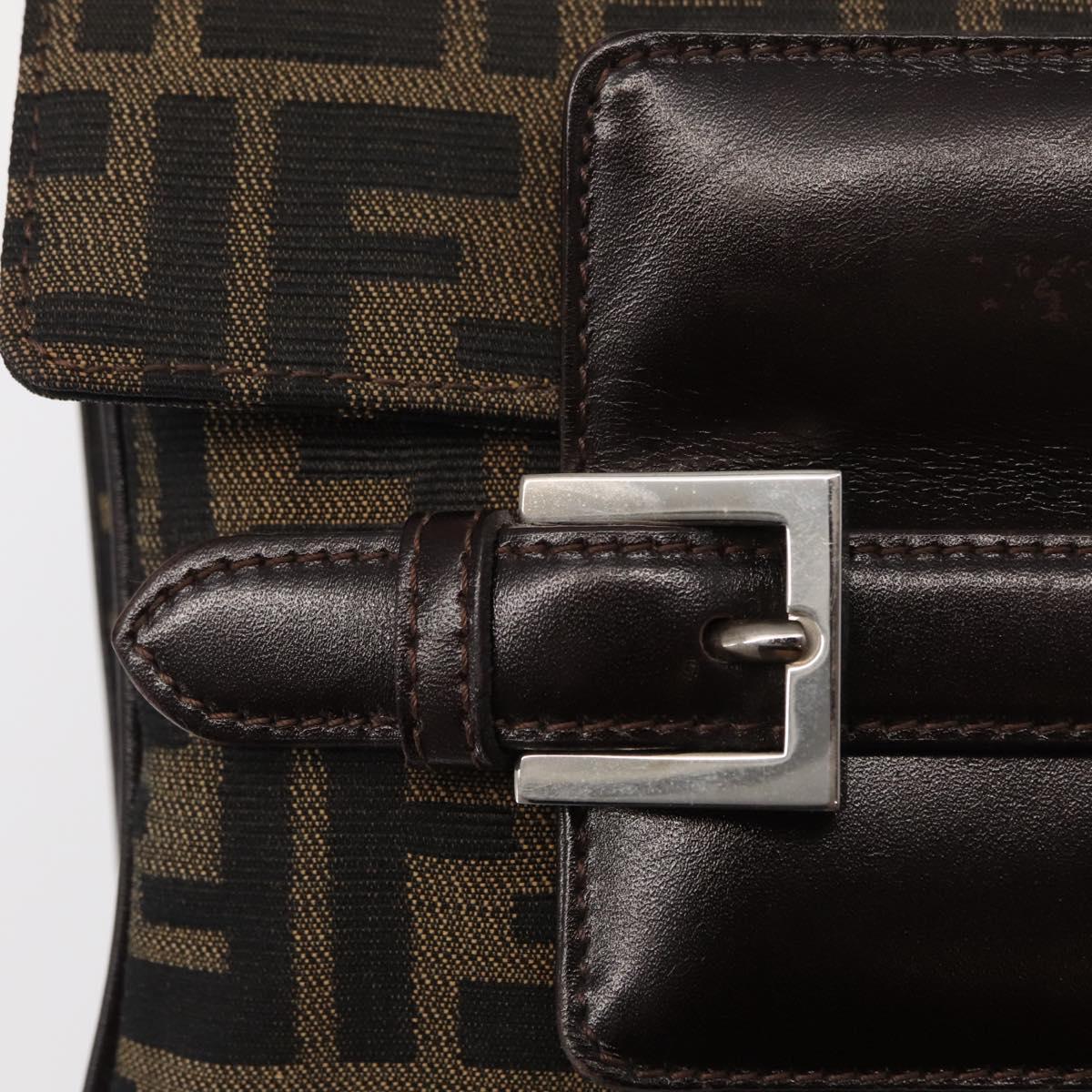 FENDI Zucca Canvas Mamma Baguette Shoulder Bag Black Brown Auth 146548V