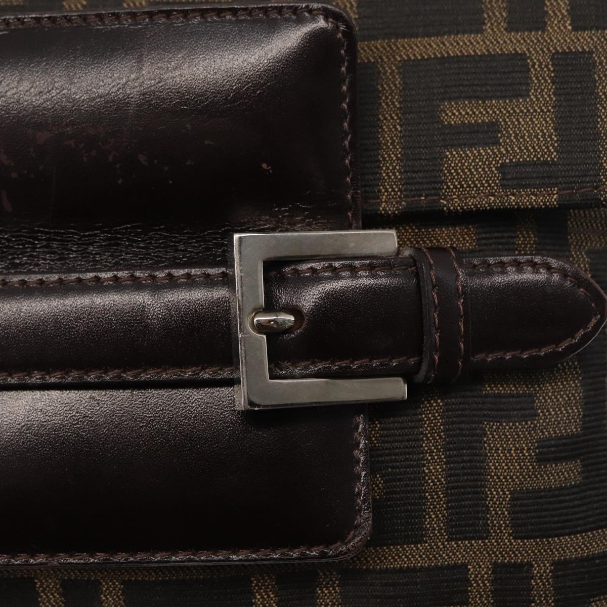 FENDI Zucca Canvas Mamma Baguette Shoulder Bag Black Brown Auth 146548V