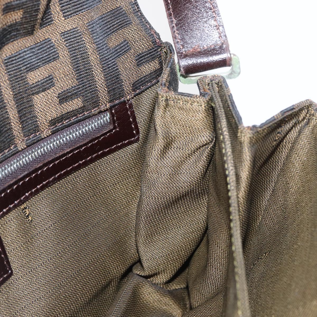 FENDI Zucca Canvas Mamma Baguette Shoulder Bag Black Brown Auth 146548V