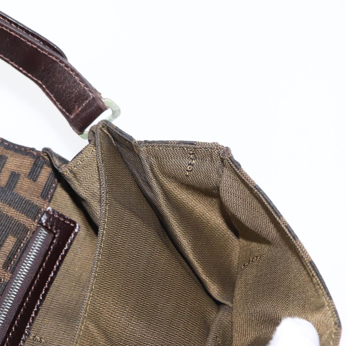 FENDI Zucca Canvas Mamma Baguette Shoulder Bag Black Brown Auth 146548V