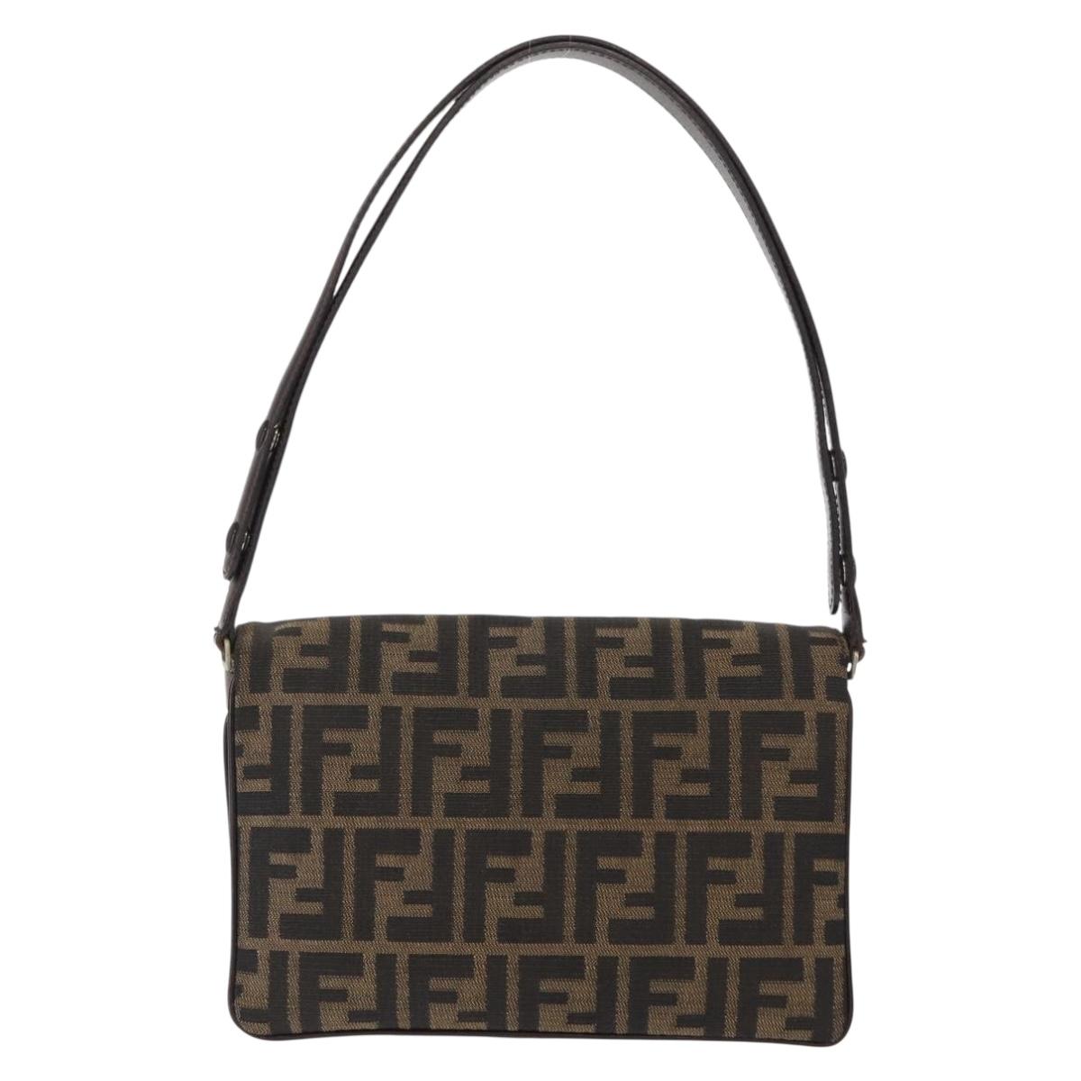 FENDI Zucca Canvas Mamma Baguette Shoulder Bag Black Brown Auth 146548V