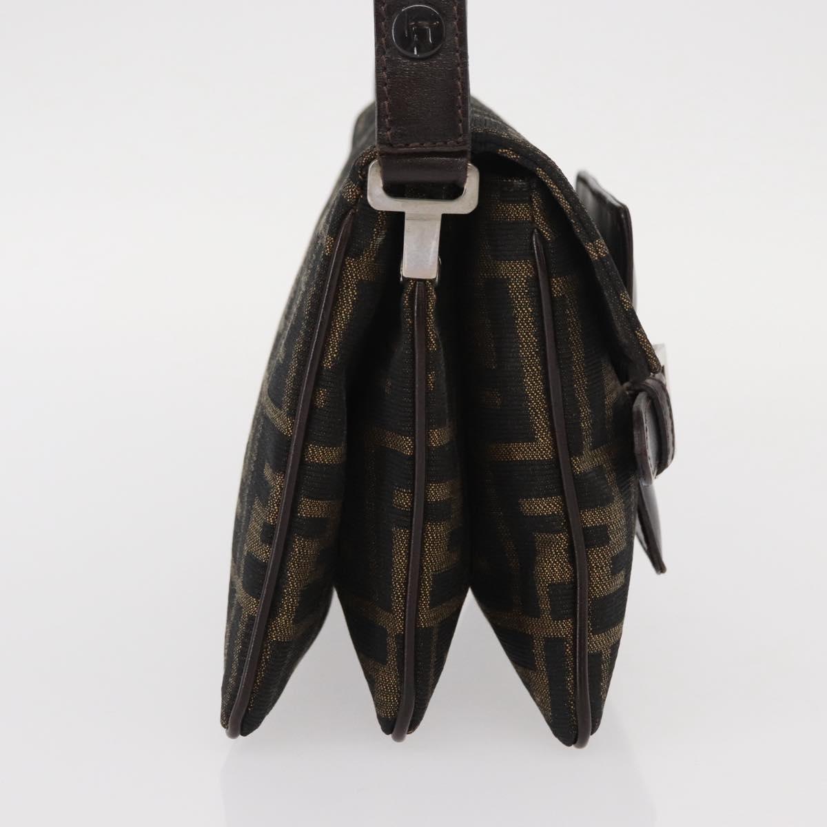 FENDI Zucca Canvas Mamma Baguette Shoulder Bag Black Brown Auth 146548V