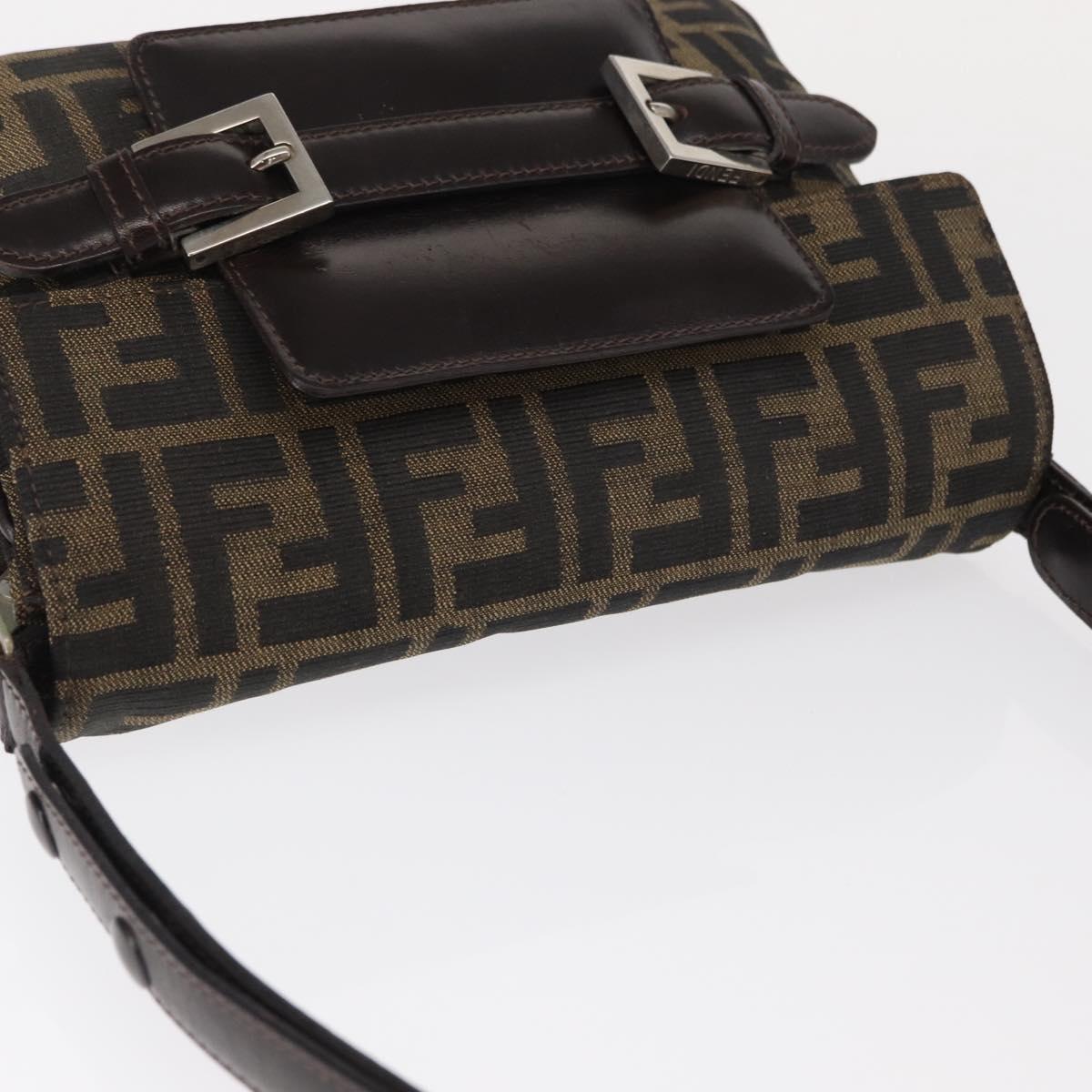 FENDI Zucca Canvas Mamma Baguette Shoulder Bag Black Brown Auth 146548V