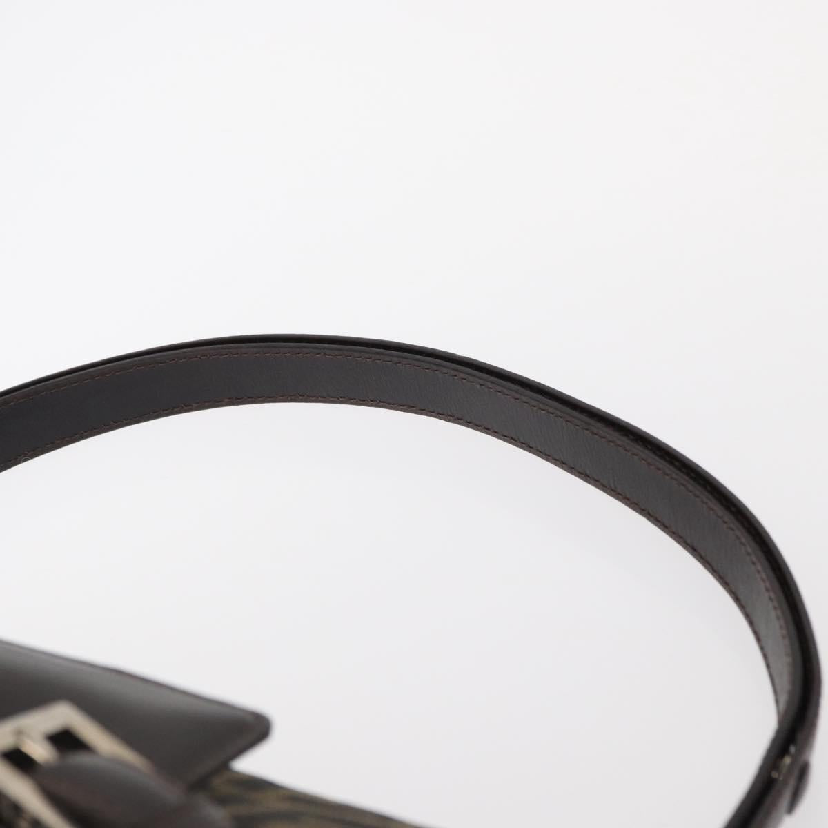 FENDI Zucca Canvas Mamma Baguette Shoulder Bag Black Brown Auth 146548V