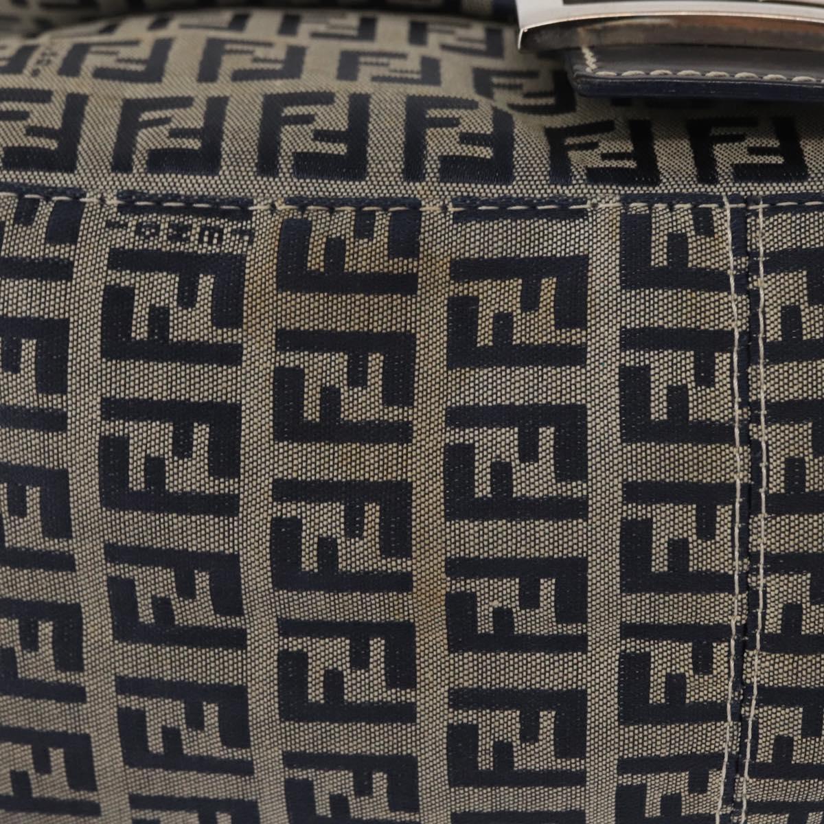 FENDI Zucchino Canvas Mamma Baguette Shoulder Bag Navy Silver Auth 146550V