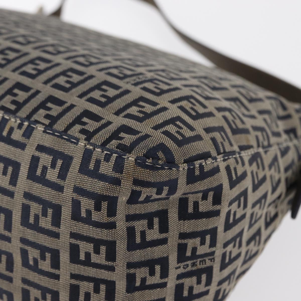 FENDI Zucchino Canvas Mamma Baguette Shoulder Bag Navy Silver Auth 146550V