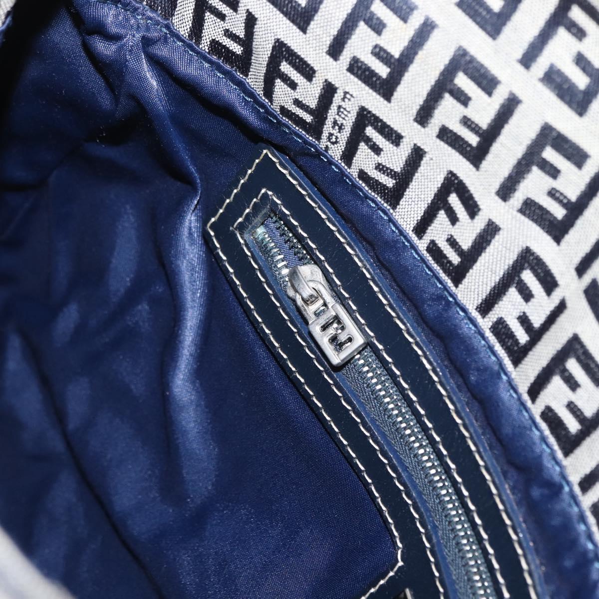 FENDI Zucchino Canvas Mamma Baguette Shoulder Bag Navy Silver Auth 146550V