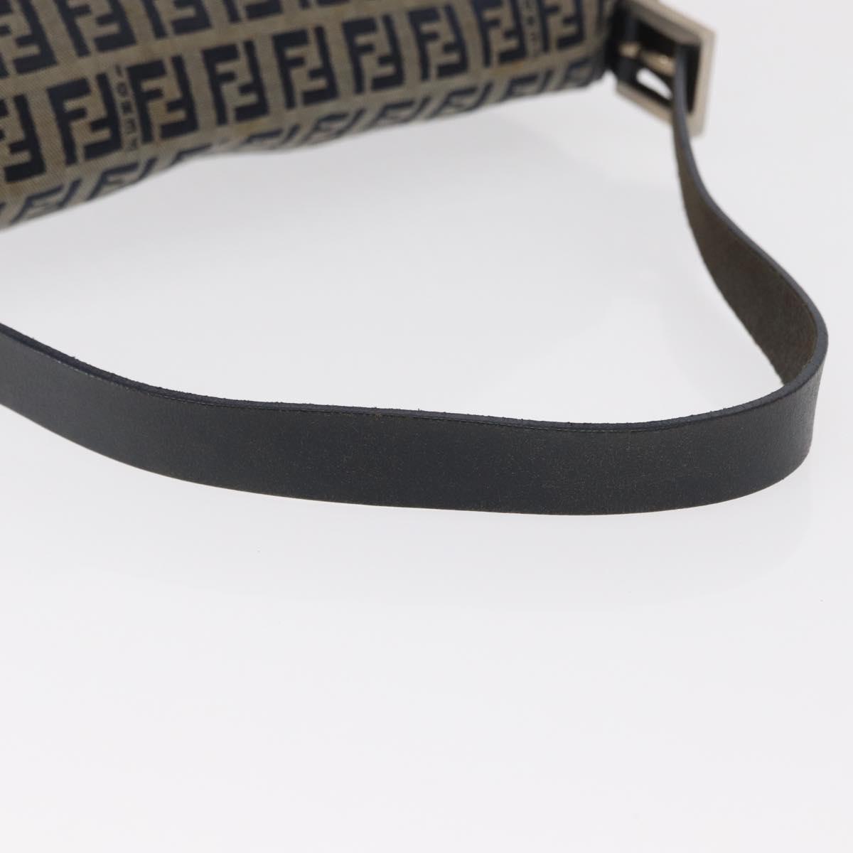 FENDI Zucchino Canvas Mamma Baguette Shoulder Bag Navy Silver Auth 146550V