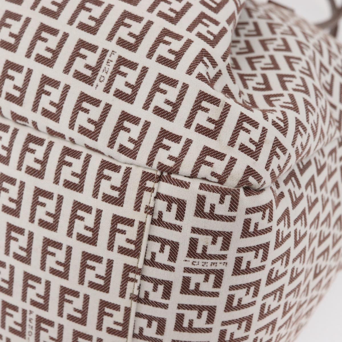 FENDI Zucchino Canvas Tote Bag White Brown Auth 146551V