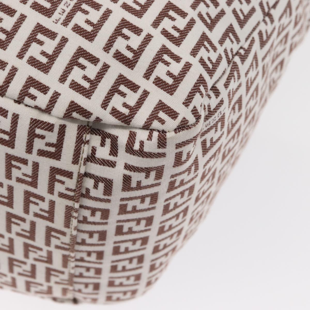 FENDI Zucchino Canvas Tote Bag White Brown Auth 146551V