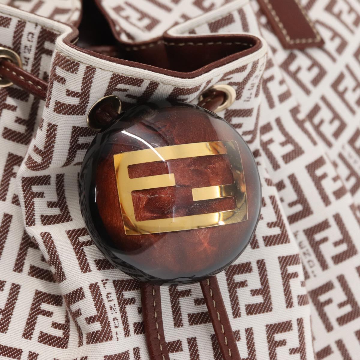 FENDI Zucchino Canvas Tote Bag White Brown Auth 146551V