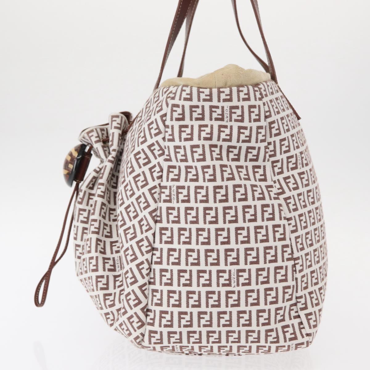 FENDI Zucchino Canvas Tote Bag White Brown Auth 146551V