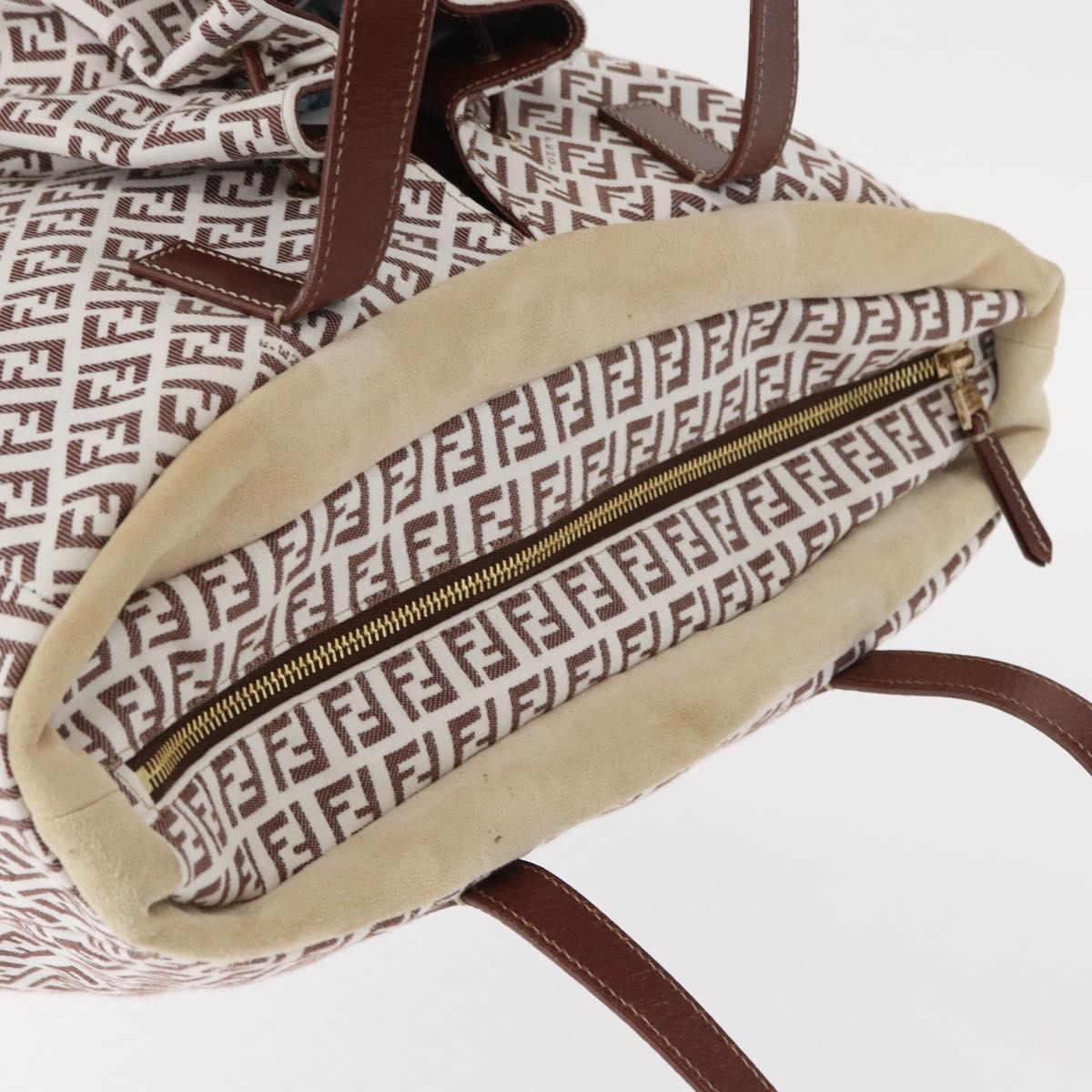 FENDI Zucchino Canvas Tote Bag White Brown Auth 146551V