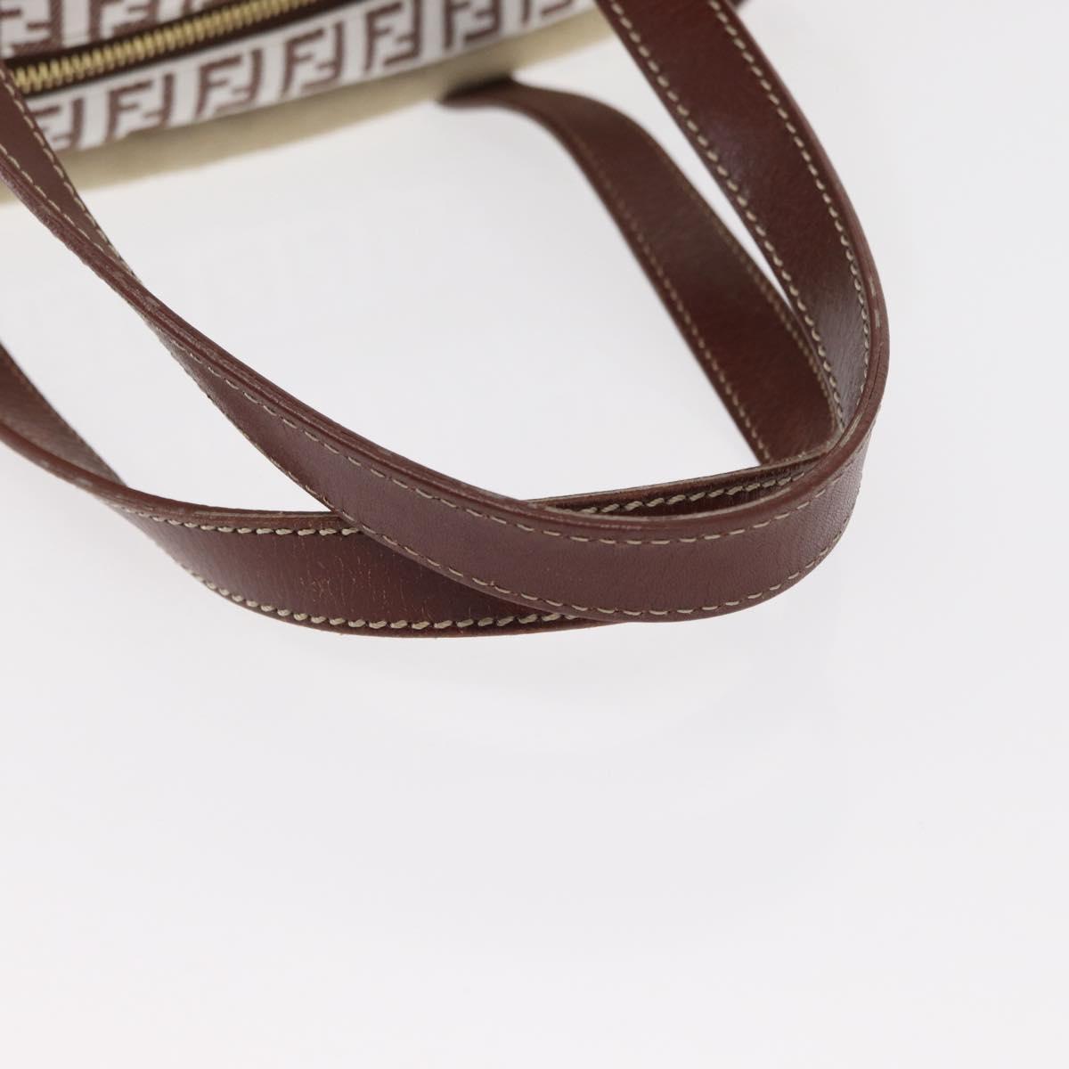 FENDI Zucchino Canvas Tote Bag White Brown Auth 146551V