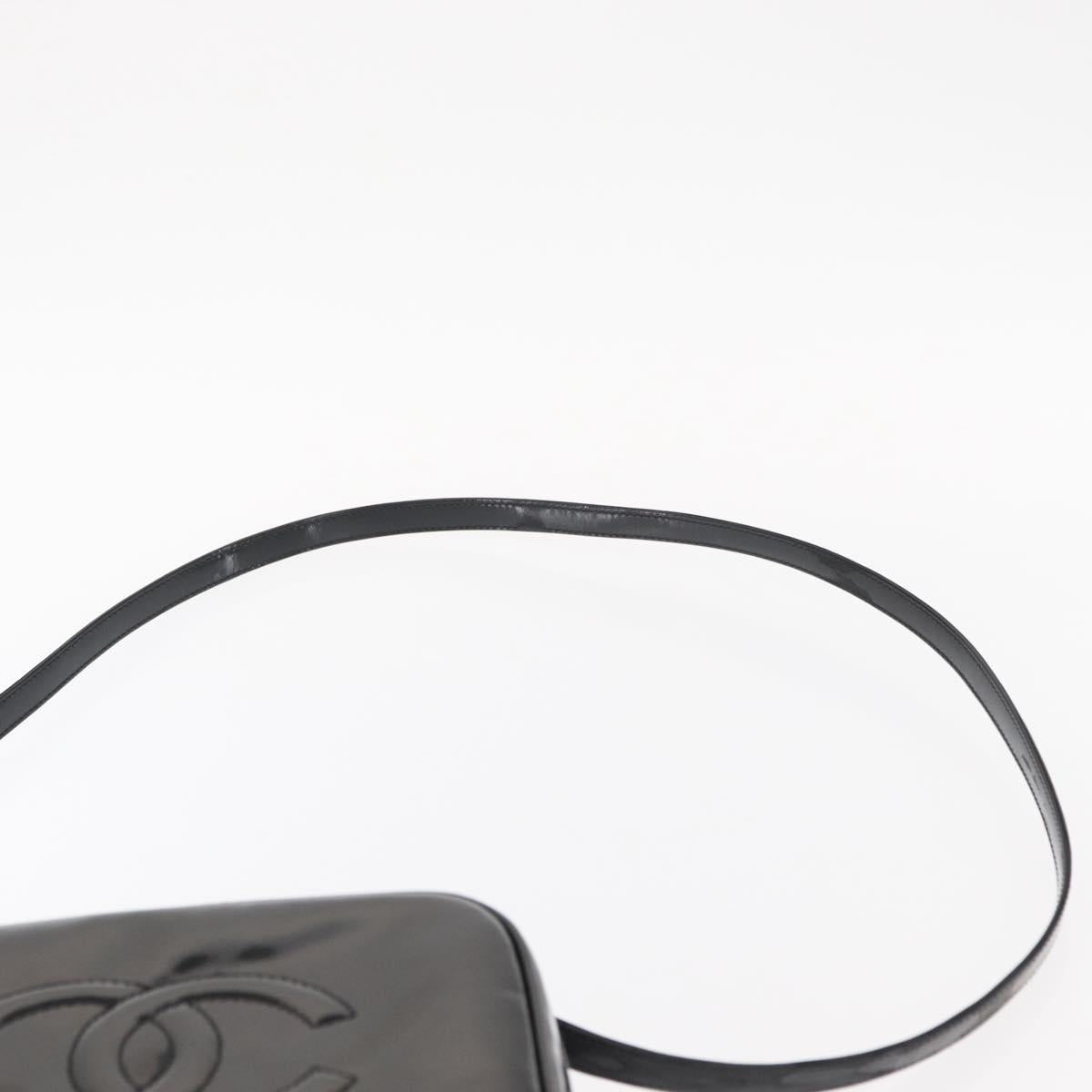 CHANEL Vanity Shoulder Bag Patent leather 2way Black Gold CC Auth 146552V