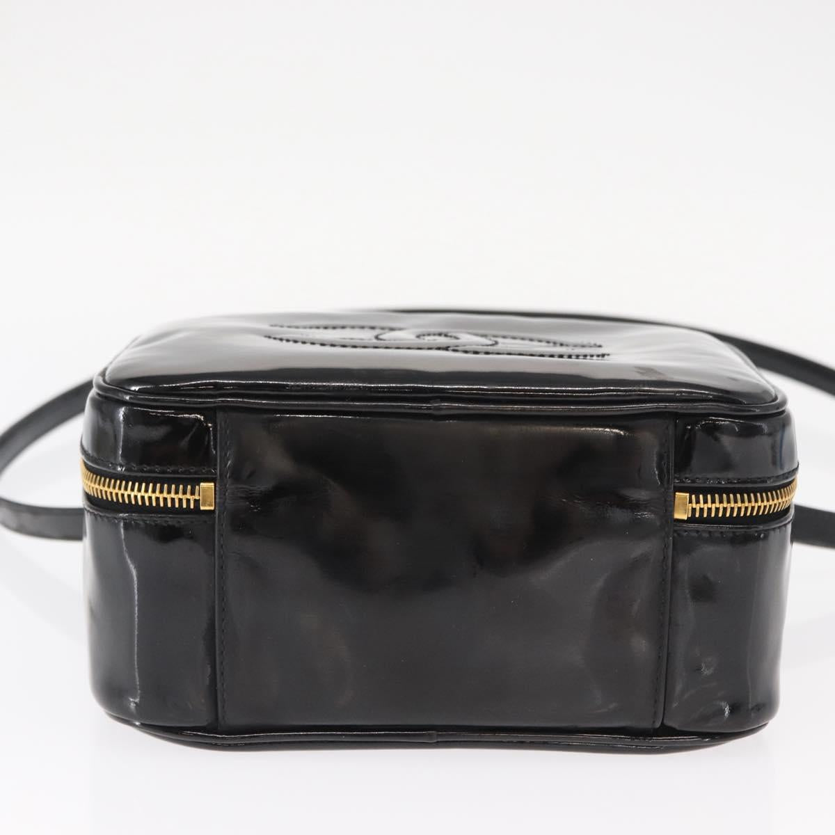 CHANEL Vanity Shoulder Bag Patent leather 2way Black Gold CC Auth 146552V