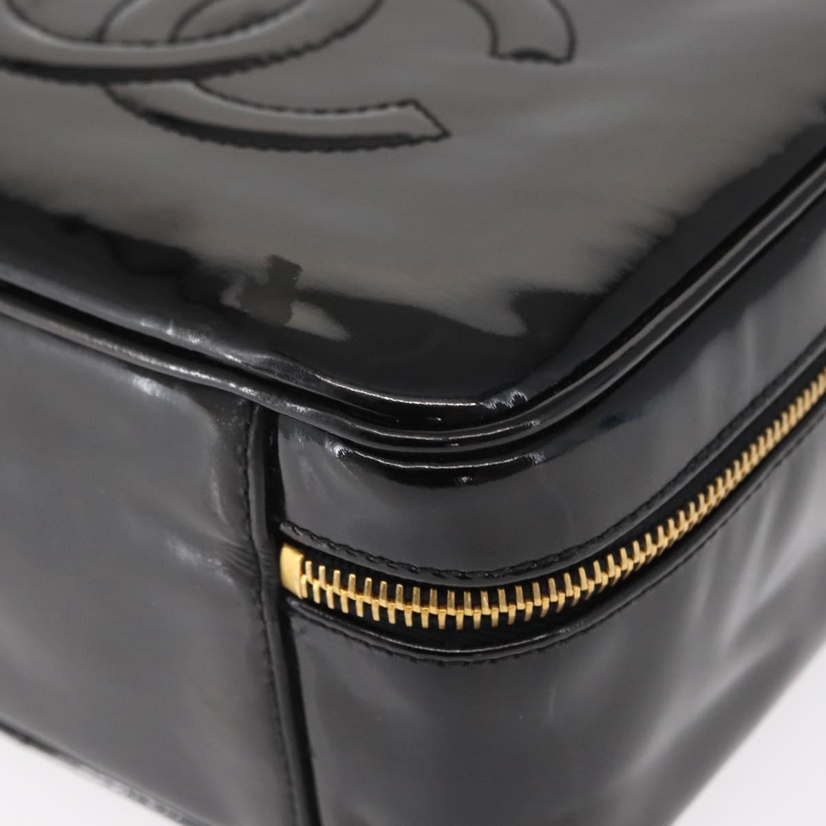 CHANEL Vanity Shoulder Bag Patent leather 2way Black Gold CC Auth 146552V