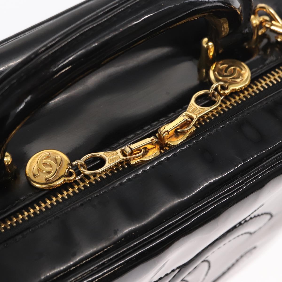 CHANEL Vanity Shoulder Bag Patent leather 2way Black Gold CC Auth 146552V