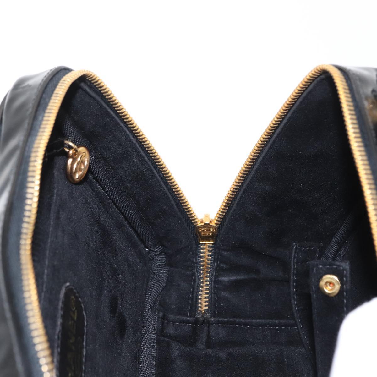 CHANEL Vanity Shoulder Bag Patent leather 2way Black Gold CC Auth 146552V