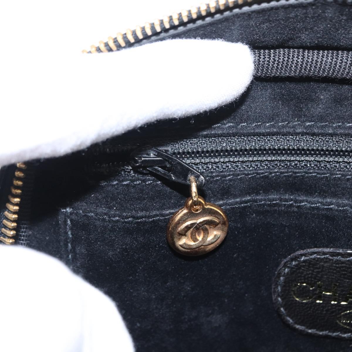 CHANEL Vanity Shoulder Bag Patent leather 2way Black Gold CC Auth 146552V