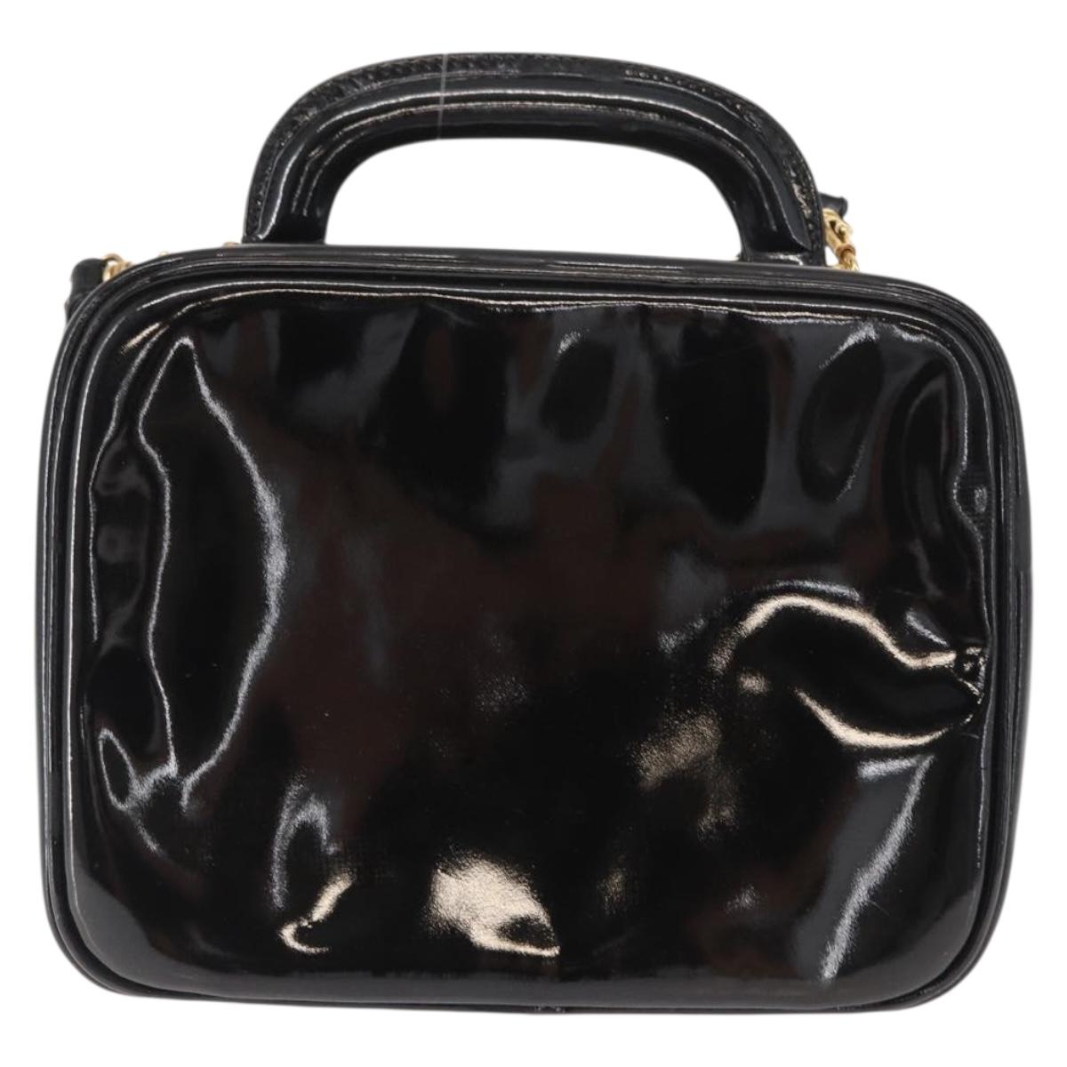CHANEL Vanity Shoulder Bag Patent leather 2way Black Gold CC Auth 146552V
