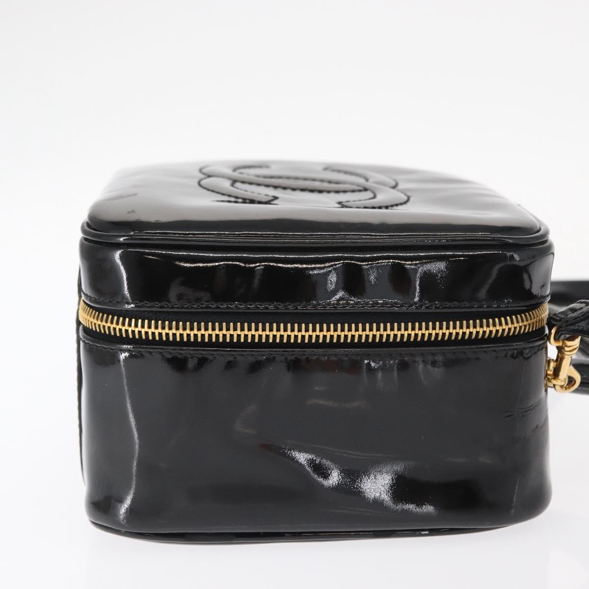 CHANEL Vanity Shoulder Bag Patent leather 2way Black Gold CC Auth 146552V