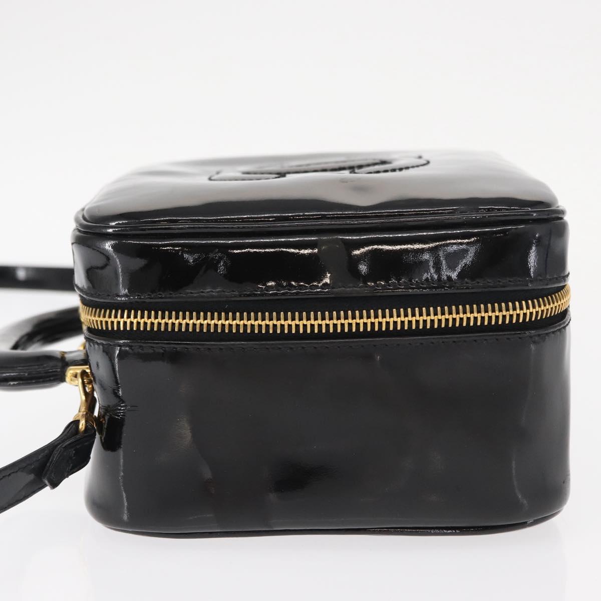 CHANEL Vanity Shoulder Bag Patent leather 2way Black Gold CC Auth 146552V